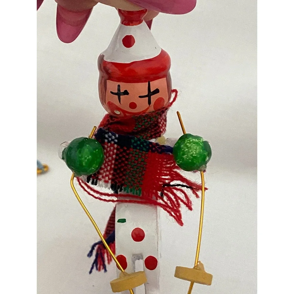 Vintage Painted Wooden Christmas Ornaments ~Rocking Horse Angel Santa Sleigh